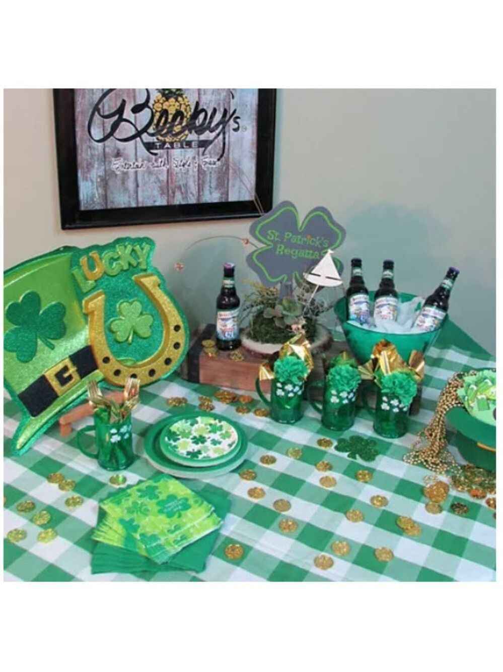 Green & White  checkered disposable tablecloths